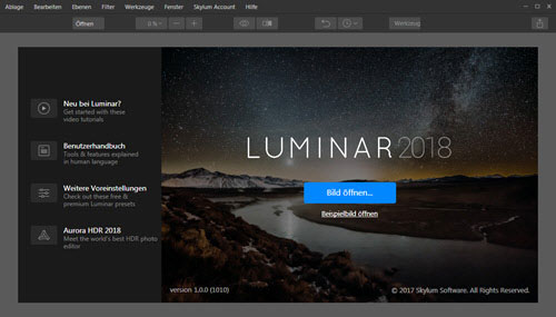 luminar2018-startbildschirm