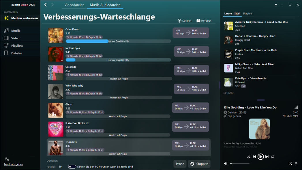 Warteschlange für die Optimierung auch tausender Tracks