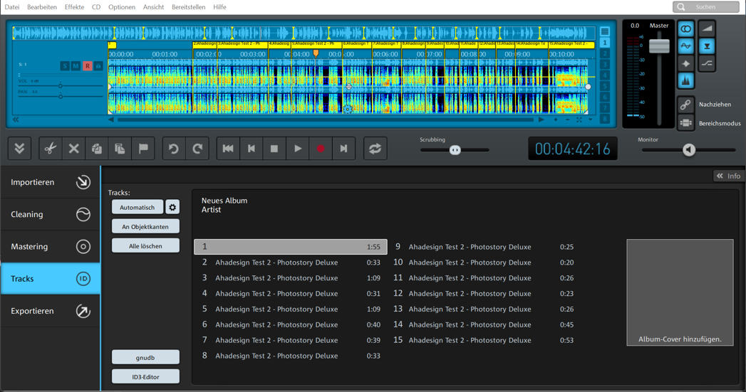 Der Bereich Tracks mit ID3-Editor und gnudb-Datenbank