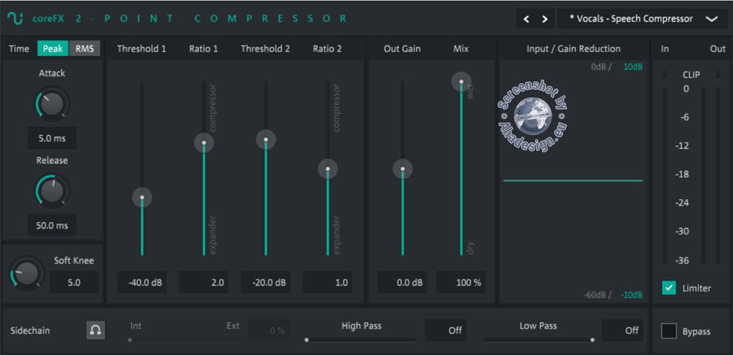 coreFX 2-Point-Compressor für Dynamik und durchsetzungsfähigen Klang