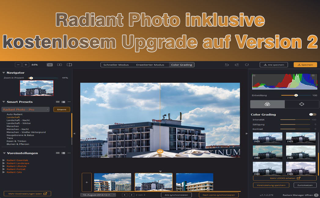 Radiant Photo inklusive kostenlosem Upgrade auf Version 2