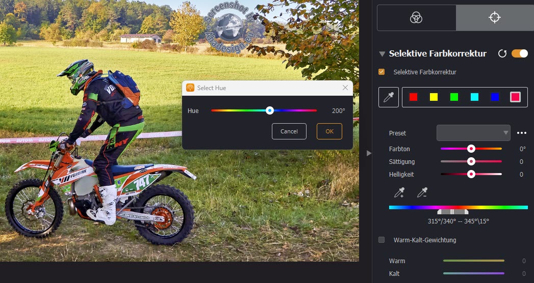 Radiant Photo - Selektive Farbkorrektur - Sliderfenster