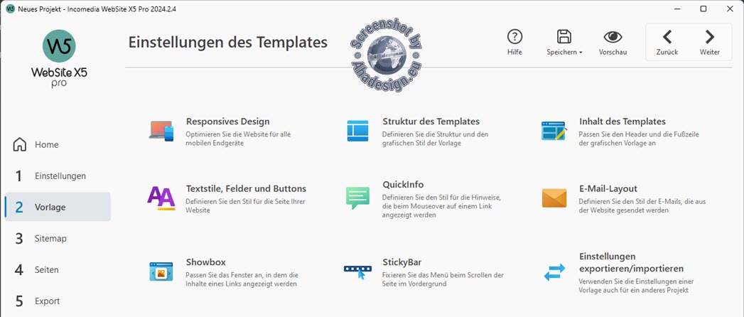 WebSite X5 - Template Einstellungen