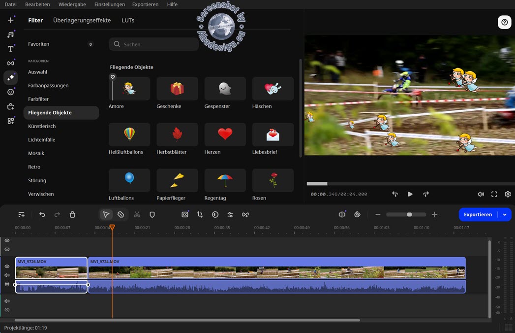 Zeitsparende Effekte-Vorschau für Komfort im Movavi Video Editor