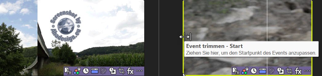 Trimmen von Events in der Zeitleiste von VEGAS Pro